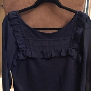 Banana Republic navy ruffle blouse
